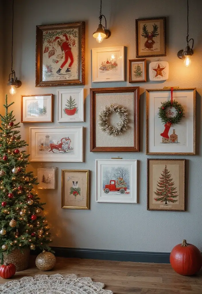 28 Christmas Room Ideas That Feel Cozy & Bright 15 28 Christmas Room Ideas That Feel Cozy & Bright - 15. Festive Wall Art