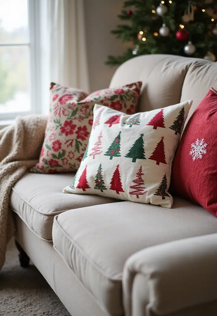 28 Christmas Room Ideas That Feel Cozy & Bright 18 28 Christmas Room Ideas That Feel Cozy & Bright - 18. Seasonal Throw Pillows