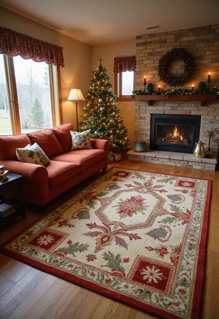 28 Christmas Room Ideas That Feel Cozy & Bright 22 28 Christmas Room Ideas That Feel Cozy & Bright - 22. Festive Area Rugs