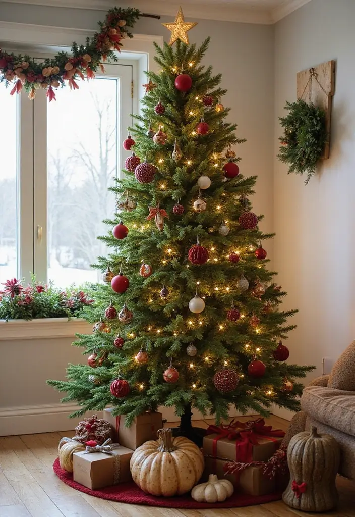 28 Christmas Tree Color Theme Ideas You’ll Want to Copy - 22. Festive Farmhouse