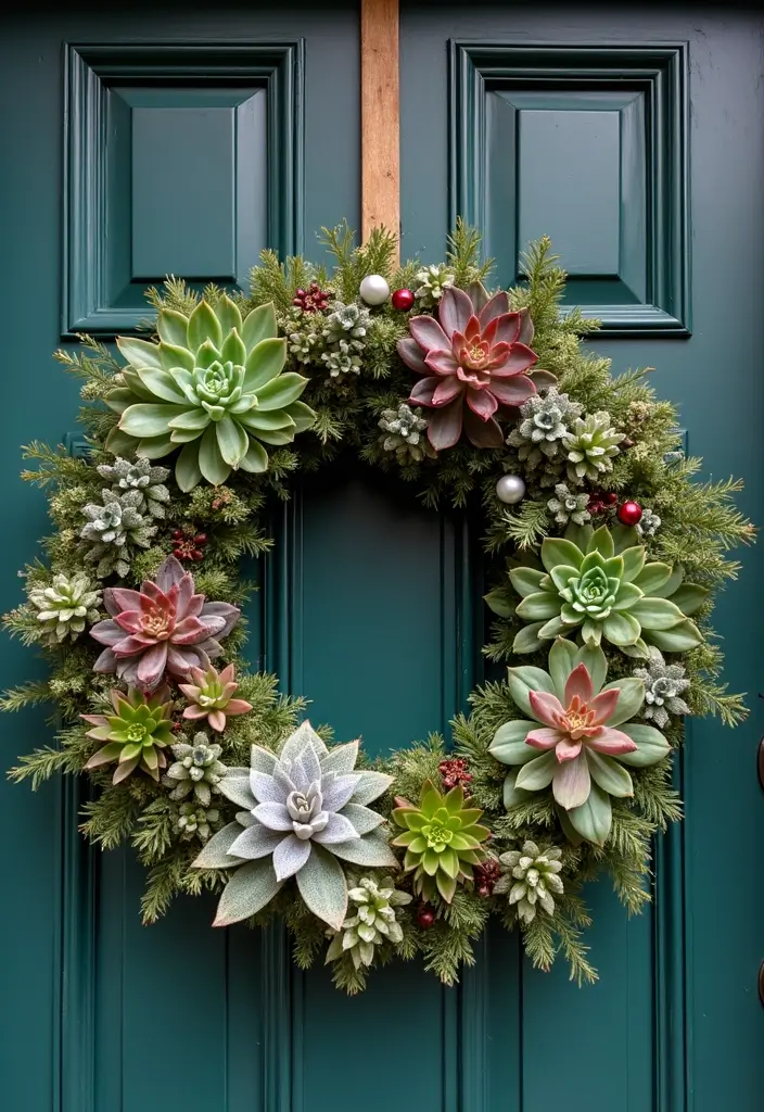 28 Door Christmas Decoration Ideas Everyone Will Notice 5 28 Door Christmas Decoration Ideas Everyone Will Notice - 5. Festive Succulent Arrangements