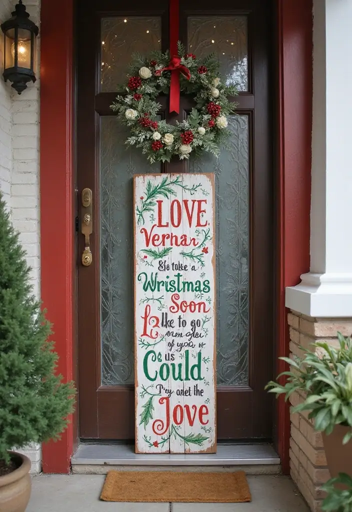 28 Door Christmas Decoration Ideas Everyone Will Notice 6 28 Door Christmas Decoration Ideas Everyone Will Notice - 6. Hand-painted Wooden Door Sign