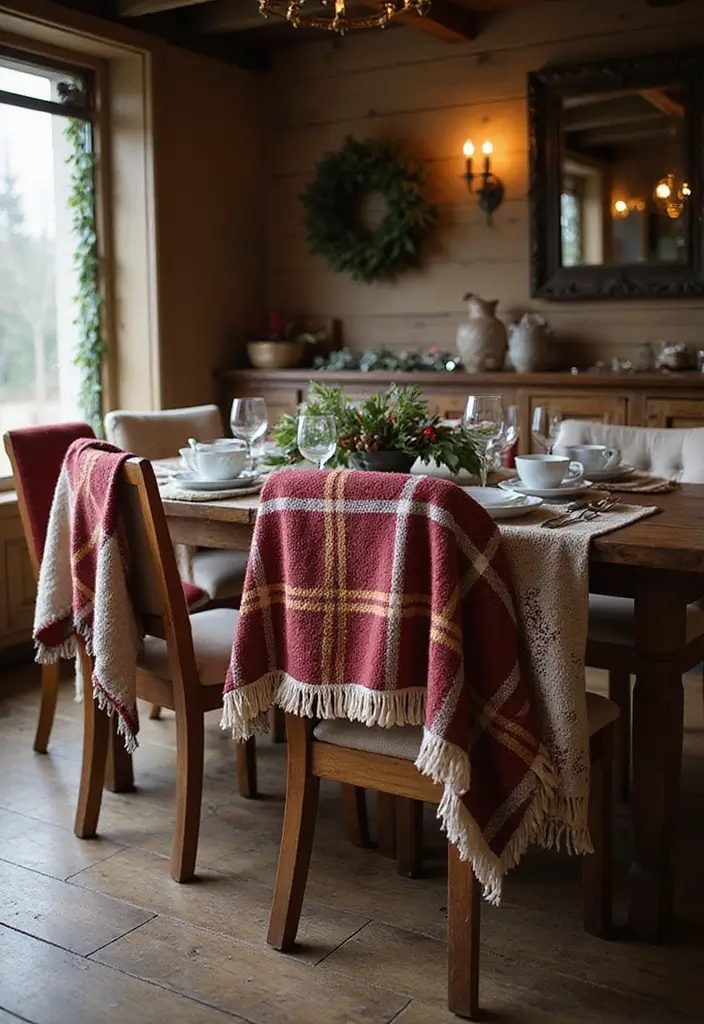 28 Festive Table Noël Decoration Ideas for Inspiration 13 28 Festive Table Noël Decoration Ideas for Inspiration - 13. Cozy Throws for Extra Comfort