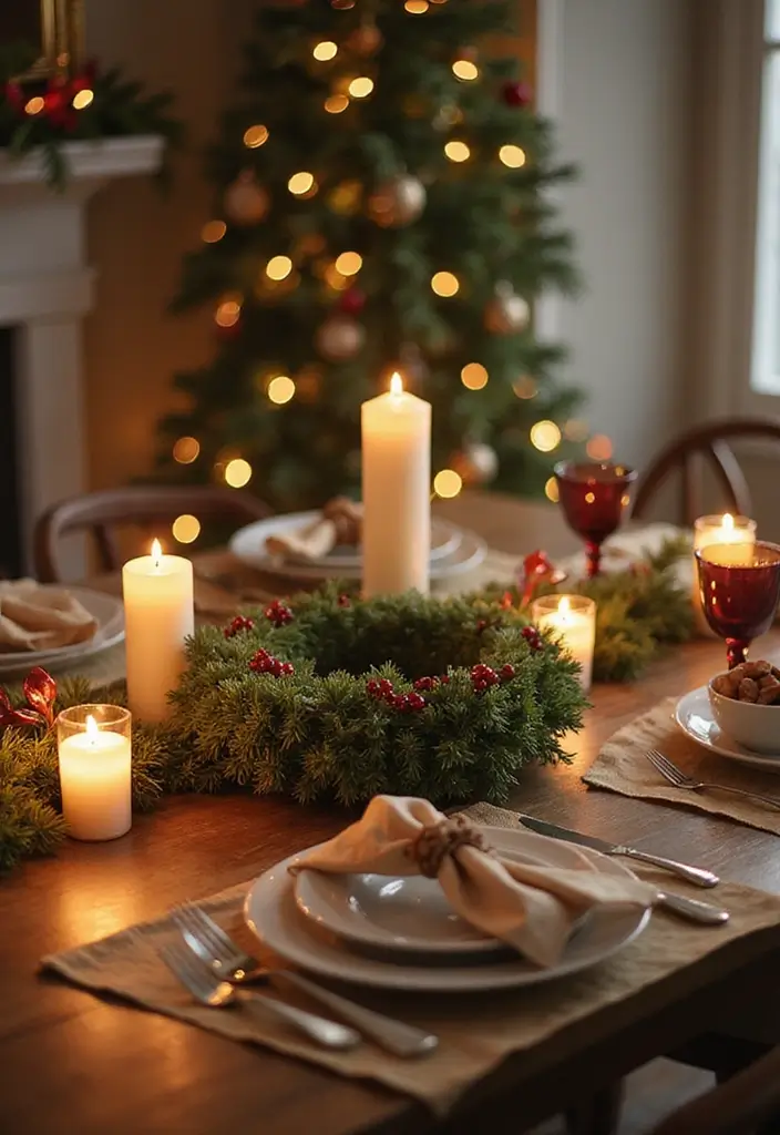 28 Festive Table Noël Decoration Ideas for Inspiration 14 28 Festive Table Noël Decoration Ideas for Inspiration - 14. Seasonal Wreaths as Table Decor