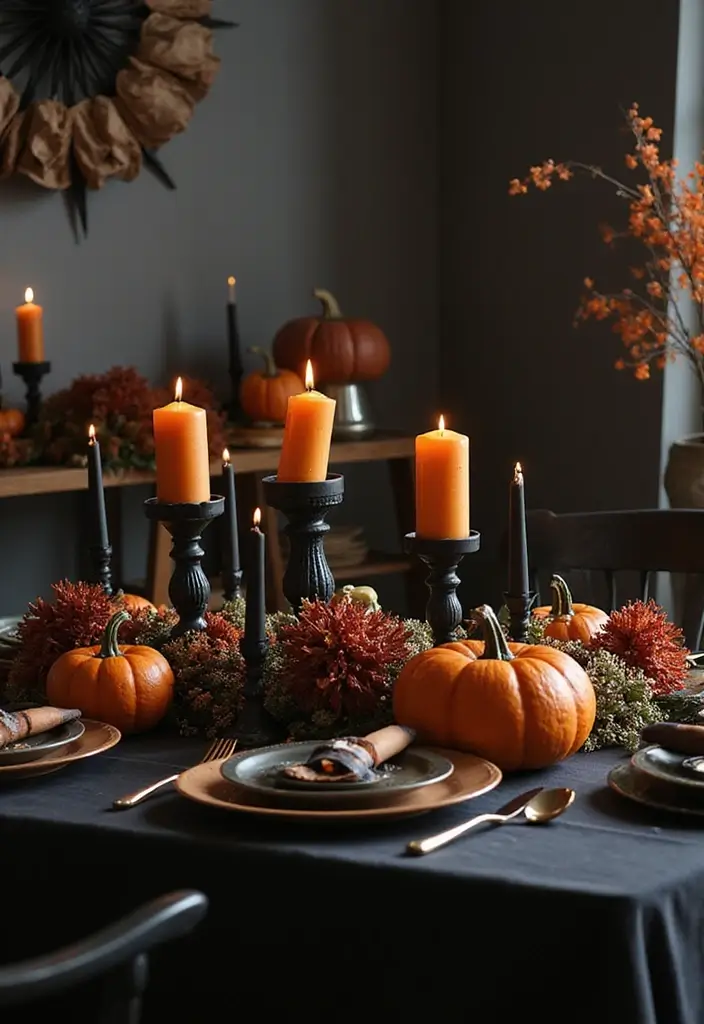 28 Halloween Table Décor Ideas for Every Gathering 1 28 Halloween Table Décor Ideas for Every Gathering - 1. Spooky Black and Orange Theme
