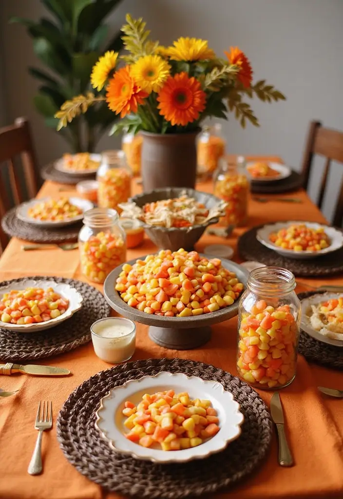 28 Halloween Table Décor Ideas for Every Gathering 12 28 Halloween Table Décor Ideas for Every Gathering - 12. Candy Corn Delight