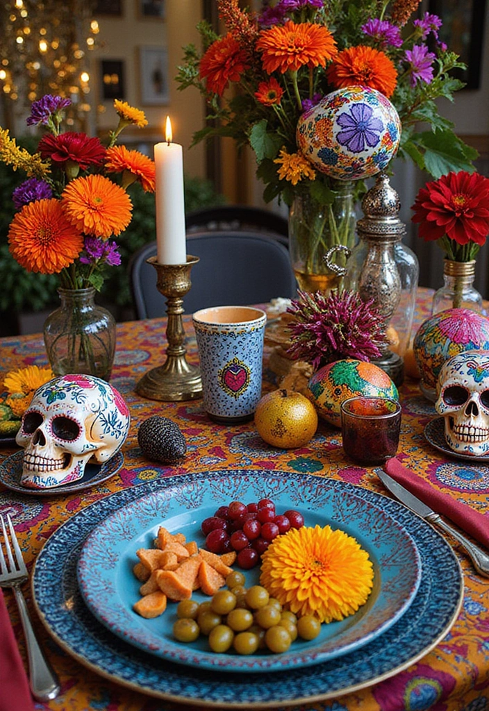 28 Halloween Table Décor Ideas for Every Gathering 13 28 Halloween Table Décor Ideas for Every Gathering - 13. Day of the Dead Inspiration