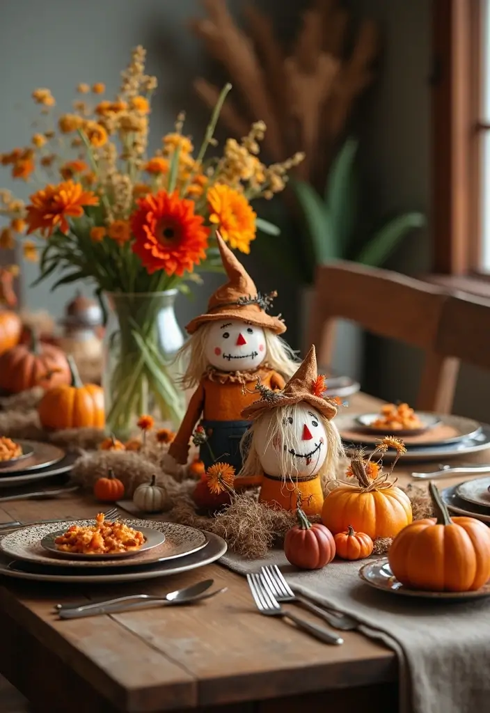 28 Halloween Table Décor Ideas for Every Gathering 16 28 Halloween Table Décor Ideas for Every Gathering - 16. Scarecrow Table Setting
