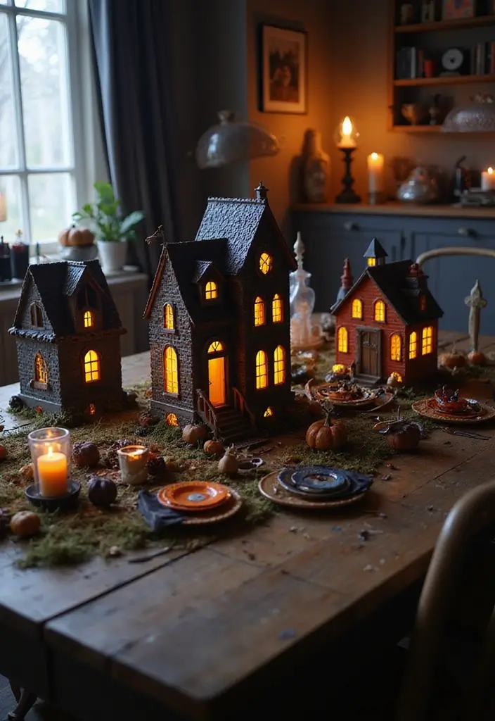 28 Halloween Table Décor Ideas for Every Gathering 18 28 Halloween Table Décor Ideas for Every Gathering - 18. Haunted House Display