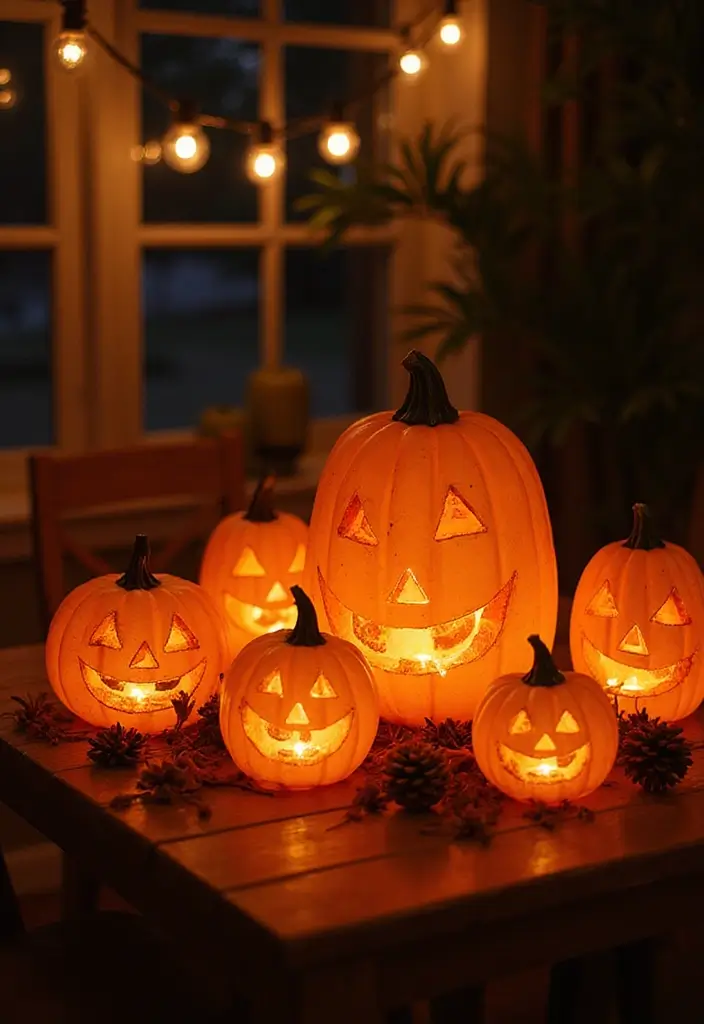 28 Halloween Table Décor Ideas for Every Gathering 22 28 Halloween Table Décor Ideas for Every Gathering - 22. Enchanted Pumpkin Lanterns