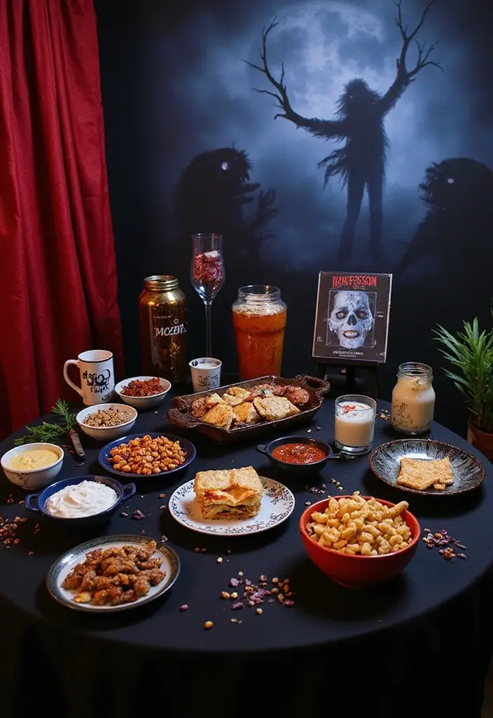 28 Halloween Table Décor Ideas for Every Gathering 27 28 Halloween Table Décor Ideas for Every Gathering - 27. Spooky Horror Movie Night