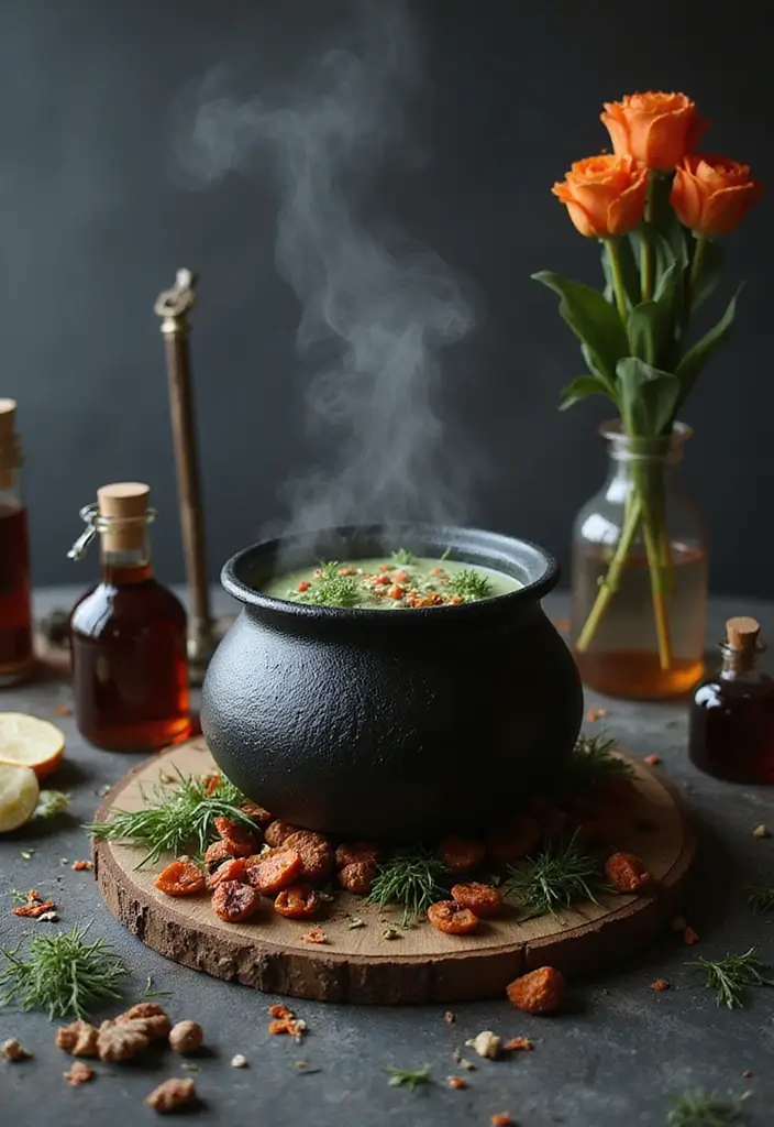 28 Halloween Table Décor Ideas for Every Gathering 4 28 Halloween Table Décor Ideas for Every Gathering - 4. Witch's Cauldron Centerpiece