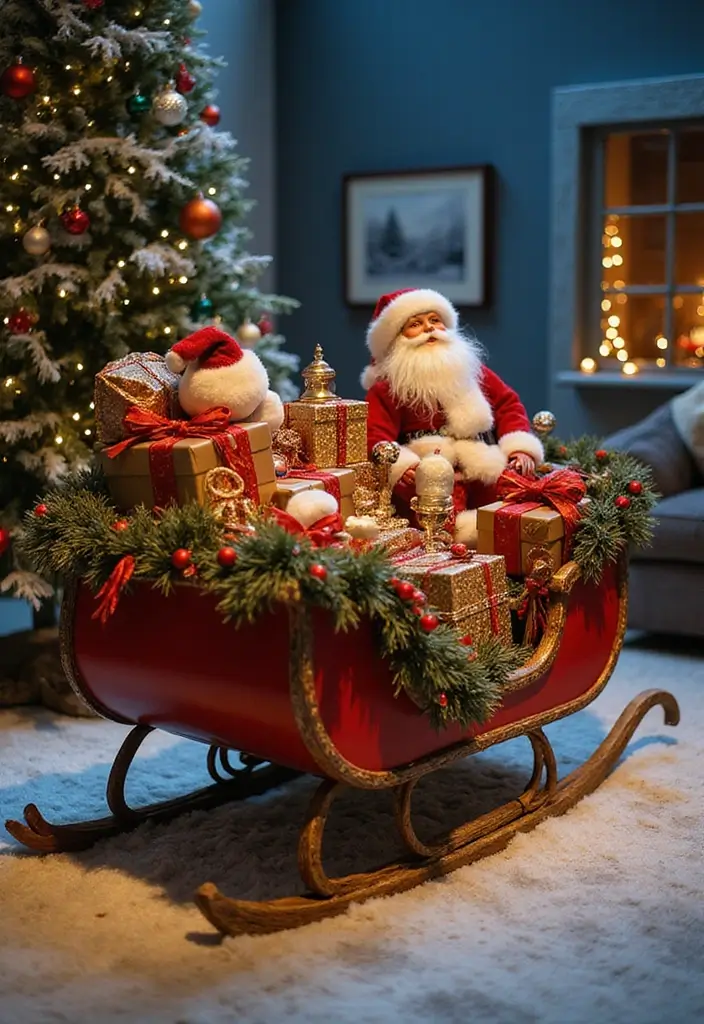 28 Outdoor Christmas House Decoration Ideas That Shine 14 28 Outdoor Christmas House Decoration Ideas That Shine - 14. Sleighs and Santa Displays