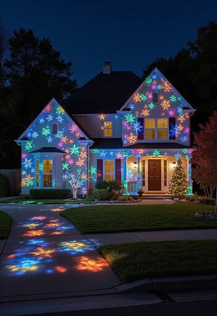 28 Outdoor Christmas House Decoration Ideas That Shine 15 28 Outdoor Christmas House Decoration Ideas That Shine - 15. Colorful Light Projections