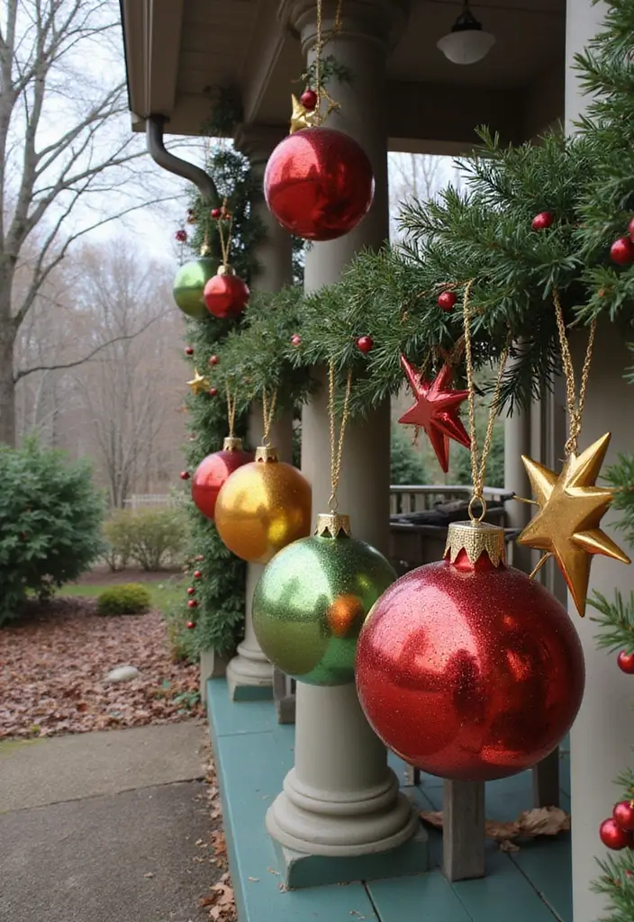 28 Outdoor Christmas House Decoration Ideas That Shine 5 28 Outdoor Christmas House Decoration Ideas That Shine - 5. Hanging Ornaments and Stars