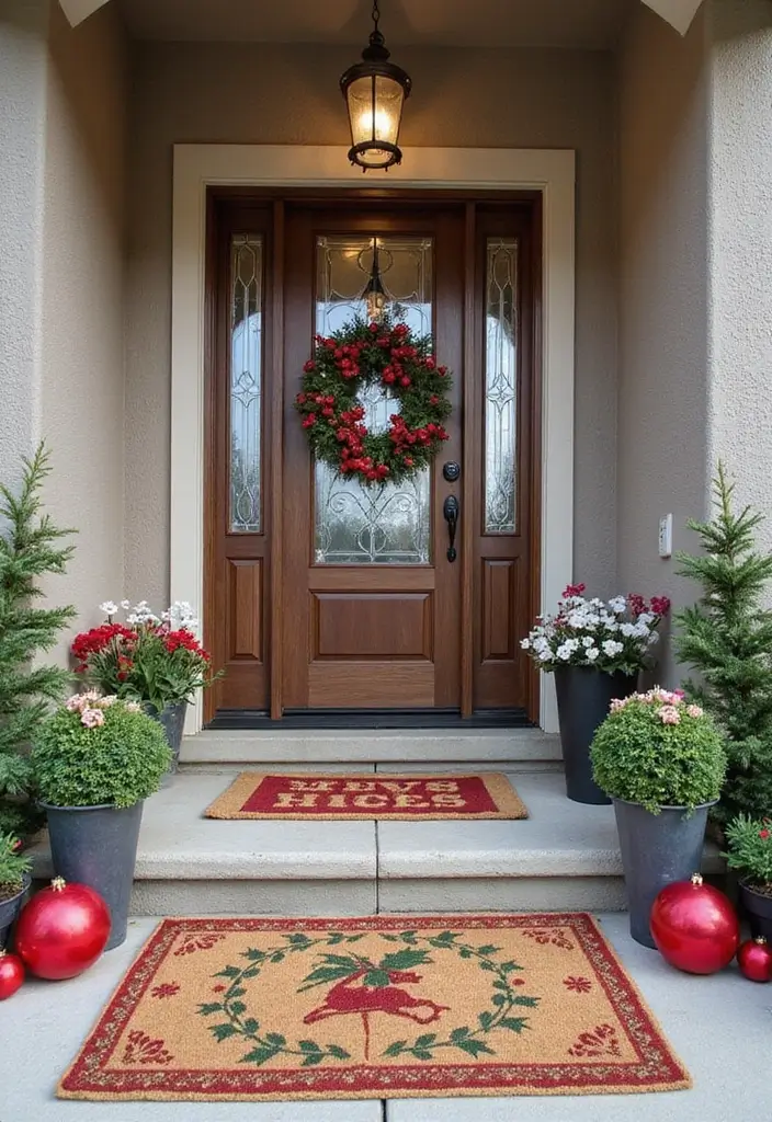 28 Outdoor Christmas House Decoration Ideas That Shine 6 28 Outdoor Christmas House Decoration Ideas That Shine - 6. Themed Door Mats