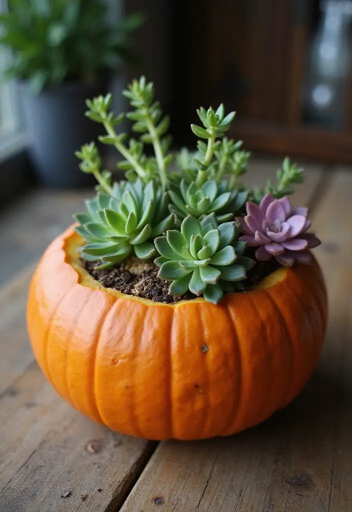28 Simple Halloween Decoration Ideas That Still Impress 11 28 Simple Halloween Decoration Ideas That Still Impress - 11. Pumpkin Succulent Arrangement