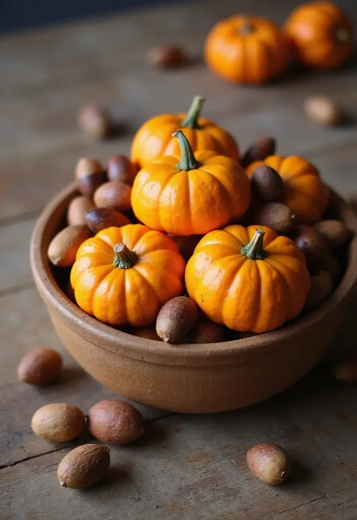 28 Simple Halloween Decoration Ideas That Still Impress 16 28 Simple Halloween Decoration Ideas That Still Impress - 16. Pumpkin and Acorn Table Decor