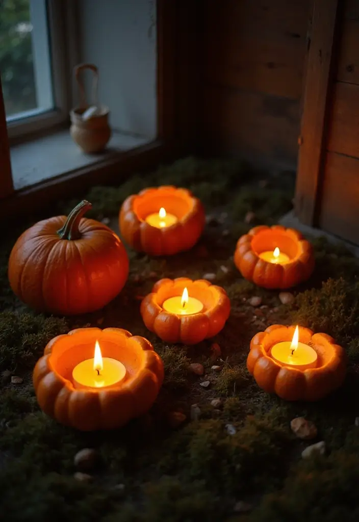 28 Simple Halloween Decoration Ideas That Still Impress 3 28 Simple Halloween Decoration Ideas That Still Impress - 3. Candles in Hollowed Pumpkins