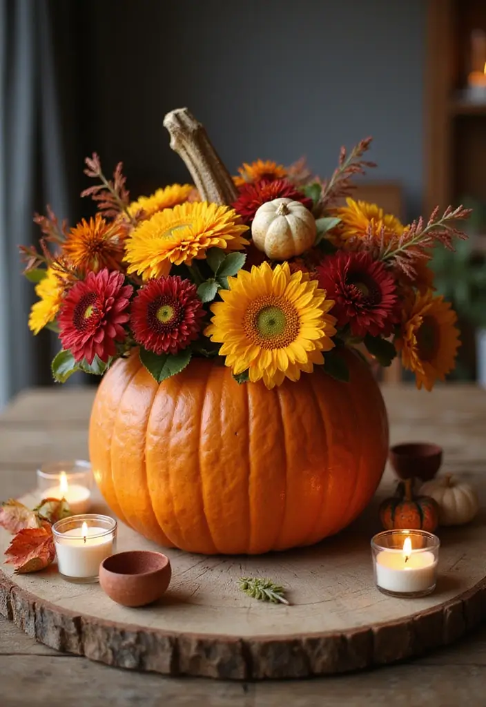 28 Simple Halloween Decoration Ideas That Still Impress 4 28 Simple Halloween Decoration Ideas That Still Impress - 4. Pumpkin Floral Centerpiece