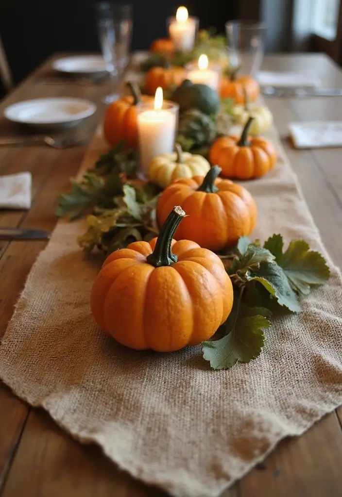 28 Simple Halloween Decoration Ideas That Still Impress 9 28 Simple Halloween Decoration Ideas That Still Impress - 9. Pumpkin Table Runner