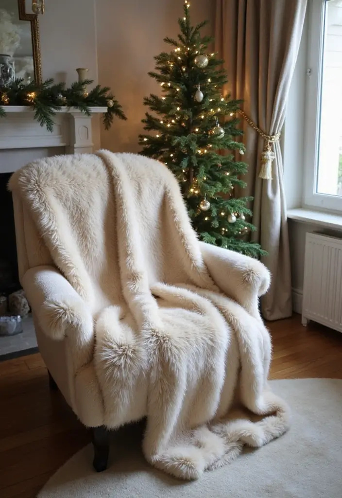 29 Apartment Christmas Decor Ideas for a Cozy Holiday Home 10 29 Apartment Christmas Decor Ideas for a Cozy Holiday Home - 10. Faux Fur Throws
