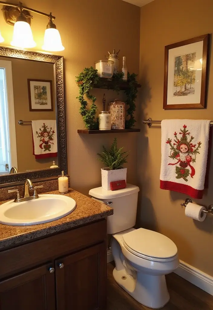 29 Apartment Christmas Decor Ideas for a Cozy Holiday Home 11 29 Apartment Christmas Decor Ideas for a Cozy Holiday Home - 11. Holiday-themed Bath Accessories