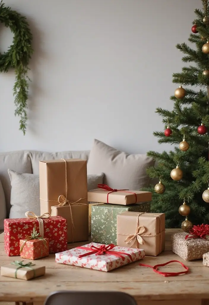 29 Apartment Christmas Decor Ideas for a Cozy Holiday Home 18 29 Apartment Christmas Decor Ideas for a Cozy Holiday Home - 18. Holiday Gift Station