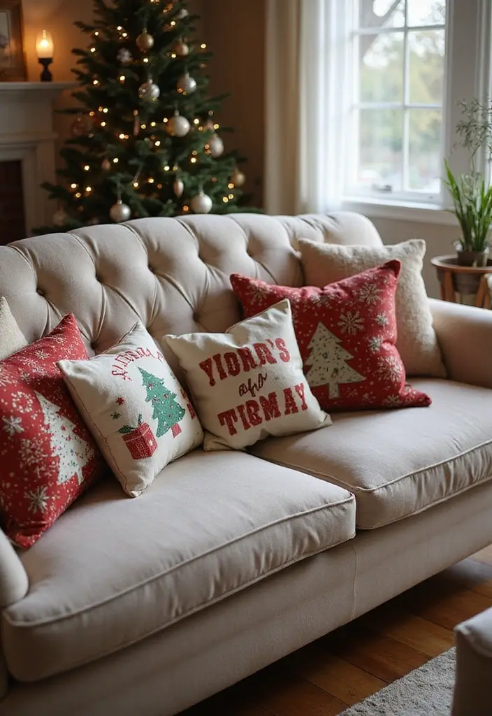 29 Apartment Christmas Decor Ideas for a Cozy Holiday Home 2 29 Apartment Christmas Decor Ideas for a Cozy Holiday Home - 2. Cozy Christmas Pillows