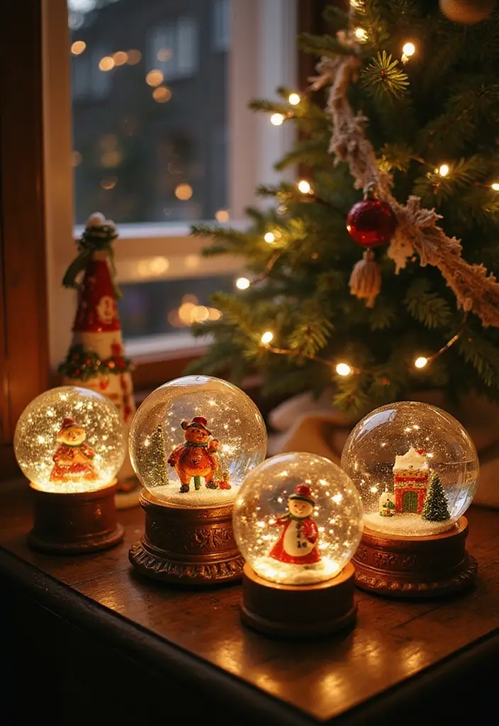 29 Apartment Christmas Decor Ideas for a Cozy Holiday Home 25 29 Apartment Christmas Decor Ideas for a Cozy Holiday Home - 25. Charming Snow Globes