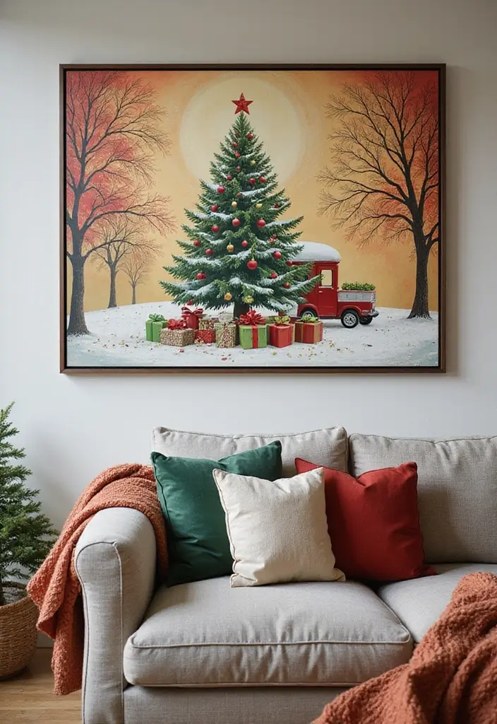 29 Apartment Christmas Decor Ideas for a Cozy Holiday Home 4 29 Apartment Christmas Decor Ideas for a Cozy Holiday Home - 4. Festive Wall Art