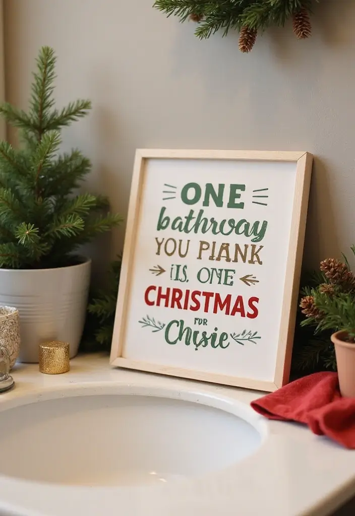 29 Bathroom Christmas Decor Ideas That Spark Joy 19 29 Bathroom Christmas Decor Ideas That Spark Joy - 19. Christmas-Themed Bathroom Signage
