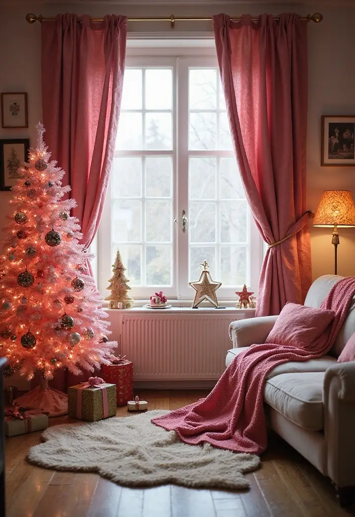 29 Christmas Curtain Ideas That Transform Any Room - 10. Quilted Pink Curtains