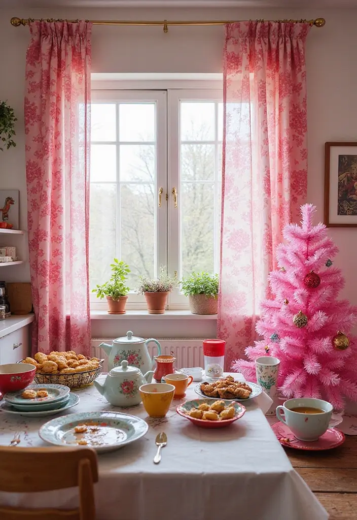 29 Christmas Curtain Ideas That Transform Any Room - 12. Pink Floral Curtains