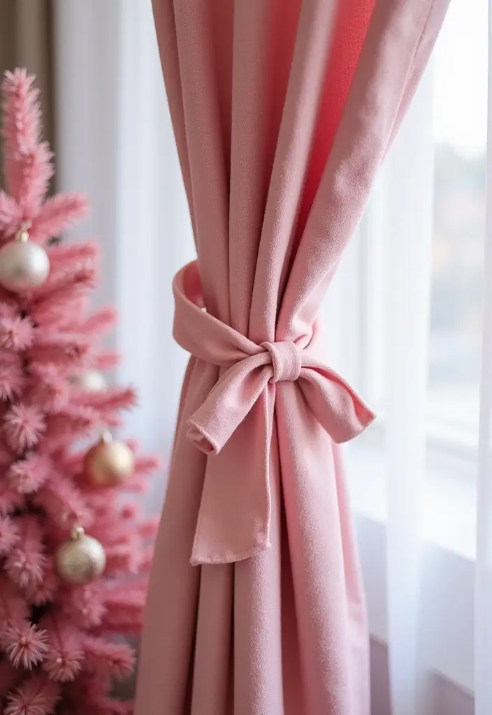 29 Christmas Curtain Ideas That Transform Any Room - 13. Pink Curtain Tiebacks