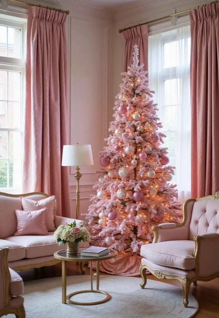 29 Christmas Curtain Ideas That Transform Any Room - 15. Pink Jacquard Curtains