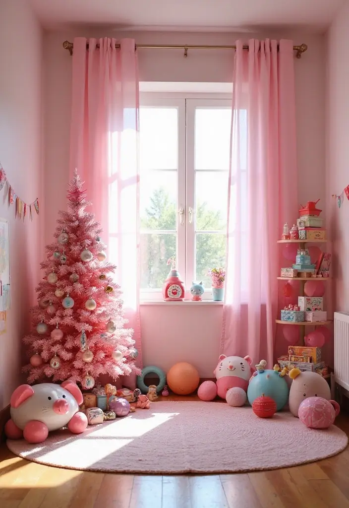 29 Christmas Curtain Ideas That Transform Any Room - 20. Balloon Pink Curtains