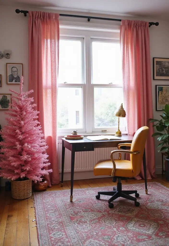 29 Christmas Curtain Ideas That Transform Any Room - 21. Corkscrew Pink Curtains