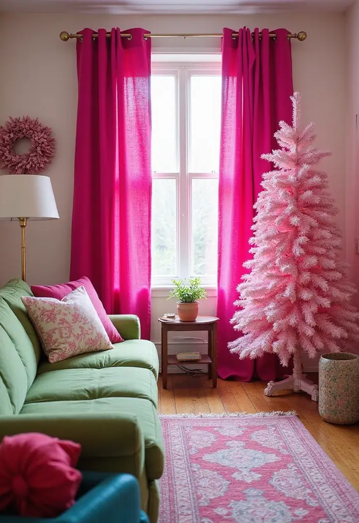 29 Christmas Curtain Ideas That Transform Any Room - 22. Bubblegum Pink Grommet Curtains