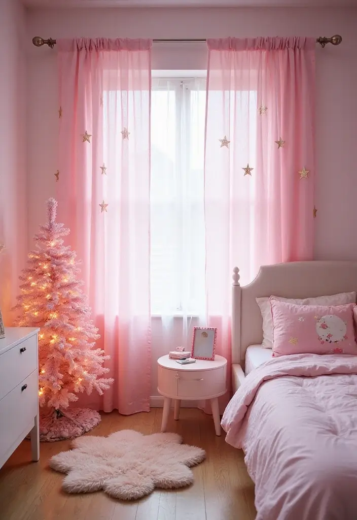 29 Christmas Curtain Ideas That Transform Any Room - 23. Pink Star Curtains