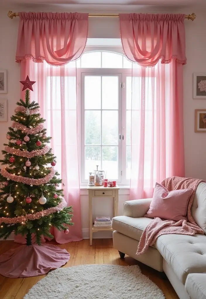 29 Christmas Curtain Ideas That Transform Any Room - 24. Pink Window Valances