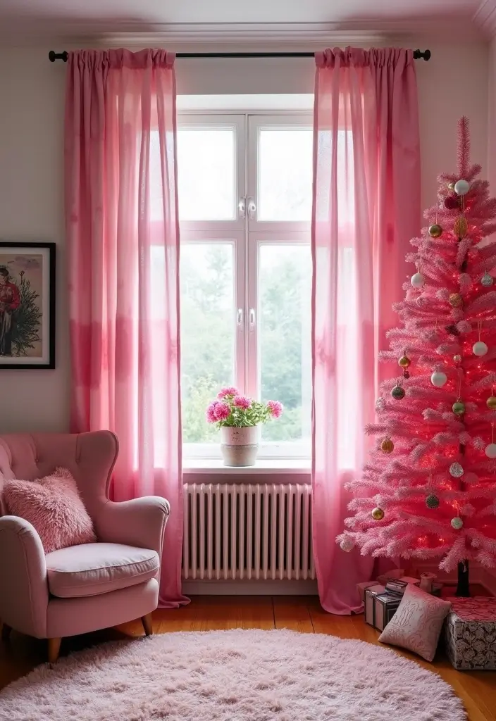 29 Christmas Curtain Ideas That Transform Any Room - 27. Pink Dip-Dye Curtains