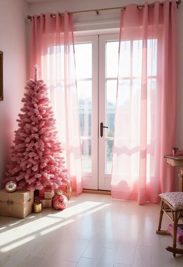 29 Christmas Curtain Ideas That Transform Any Room - 3. Sheer Pink Panels