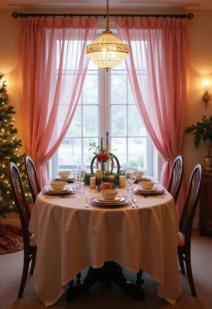 29 Christmas Curtain Ideas That Transform Any Room - 6. Glittery Pink Sheers
