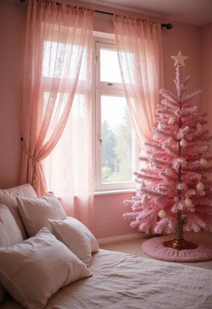 29 Christmas Curtain Ideas That Transform Any Room - 7. Vintage Pink Lace Curtains