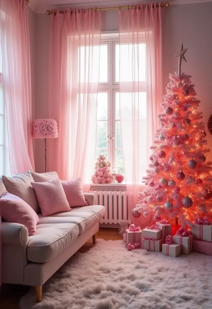 29 Christmas Curtain Ideas That Transform Any Room - 8. Tulle Pink Curtains