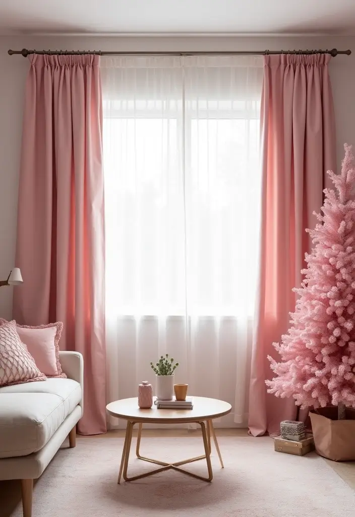 29 Christmas Curtain Ideas That Transform Any Room - 9. Minimalist Pink Curtains