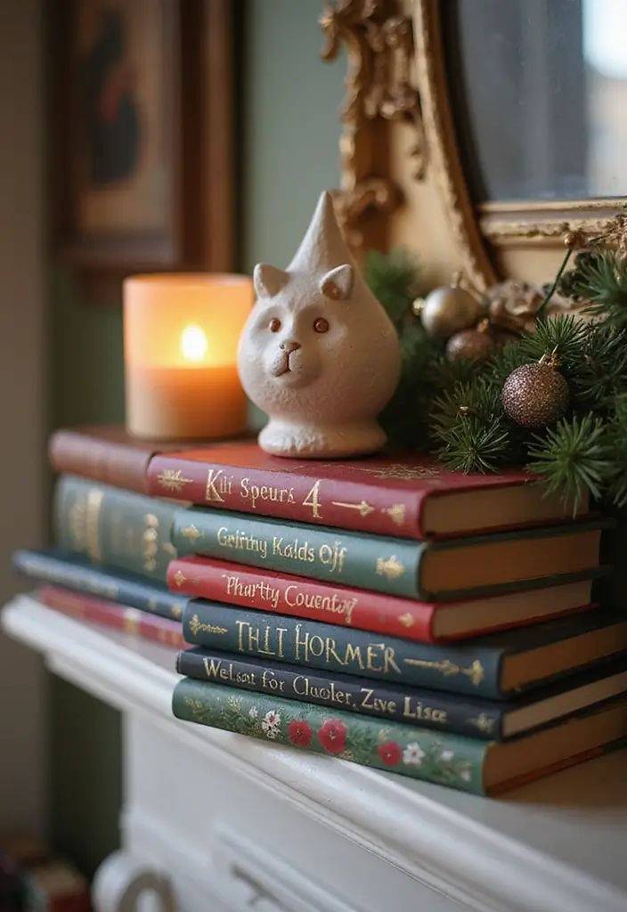 29 Christmas Mantel Decorating Ideas You’ll Want to Try 16 29 Christmas Mantel Decorating Ideas You’ll Want to Try - 16. Holiday-Themed Books