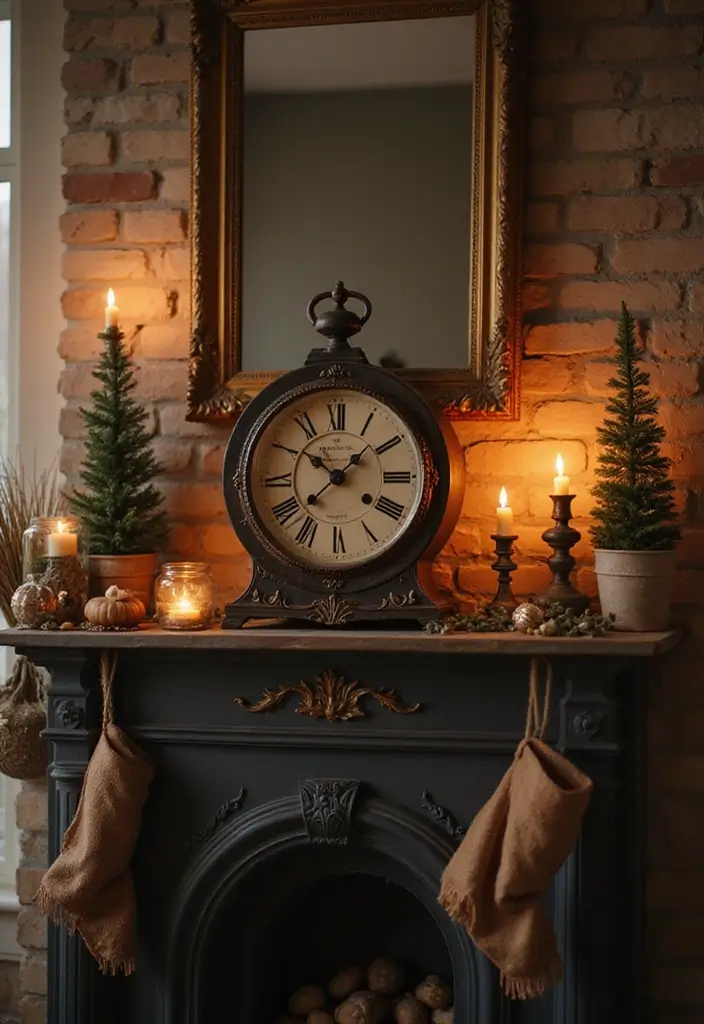 29 Christmas Mantel Decorating Ideas You’ll Want to Try 18 29 Christmas Mantel Decorating Ideas You’ll Want to Try - 18. Creative Use of Clocks