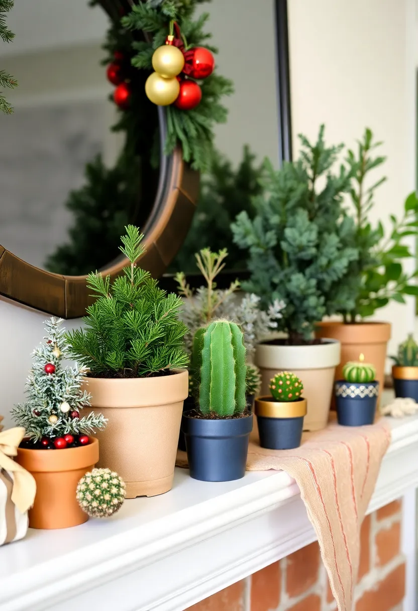 29 Christmas Mantel Decorating Ideas You’ll Want to Try 24 29 Christmas Mantel Decorating Ideas You’ll Want to Try - 24. Festive Potted Plants